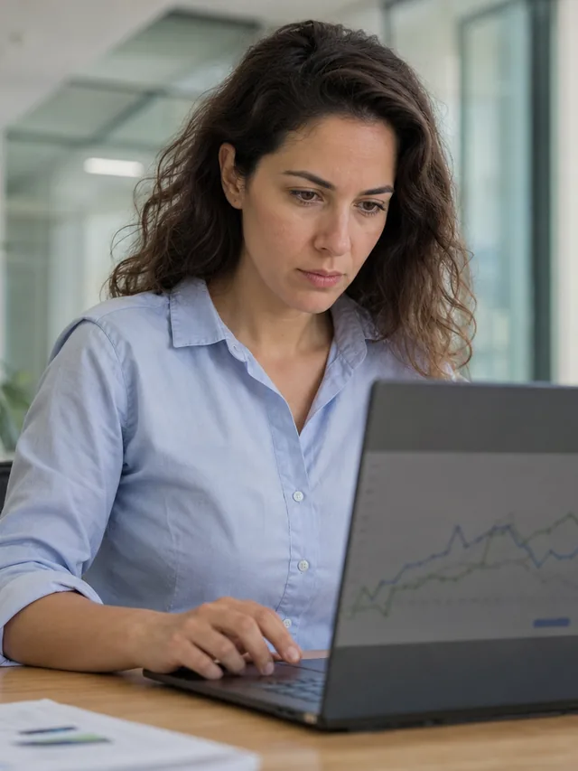 SEO specialist reviewing search performance on a laptop